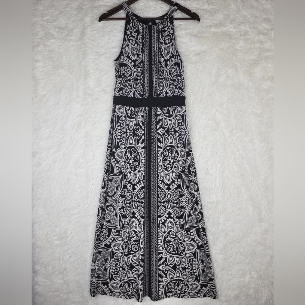 WHBM Women's XS‎ Black & White Paisley Maxi Halter Dress Artsy